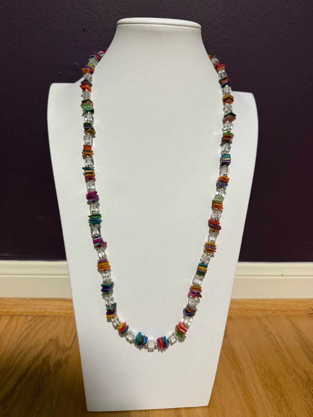 Long Clear Square Bead and Colorful Chip Beaded Necklace - Picture 9 of 9